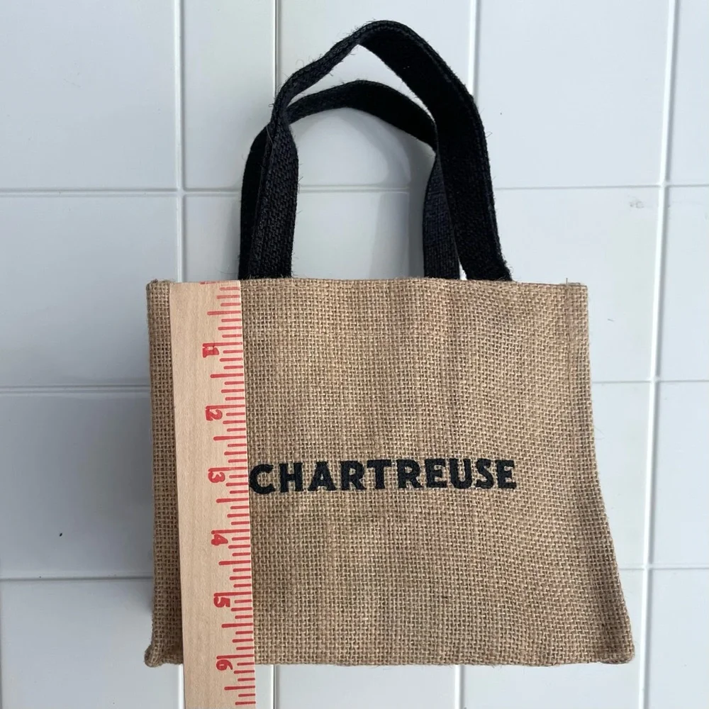 CHARTREUSE Liqueur Burlap Natural Jute Mini Tote Bag Gift Bag Promo Item